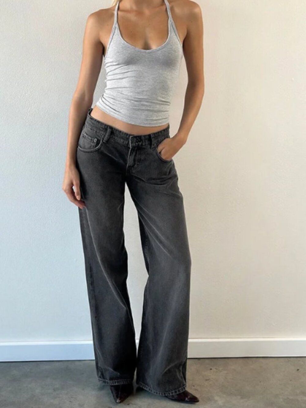 Motel Rocks Low Rise Parallel Jeans in Washed Black Grey W24 L30